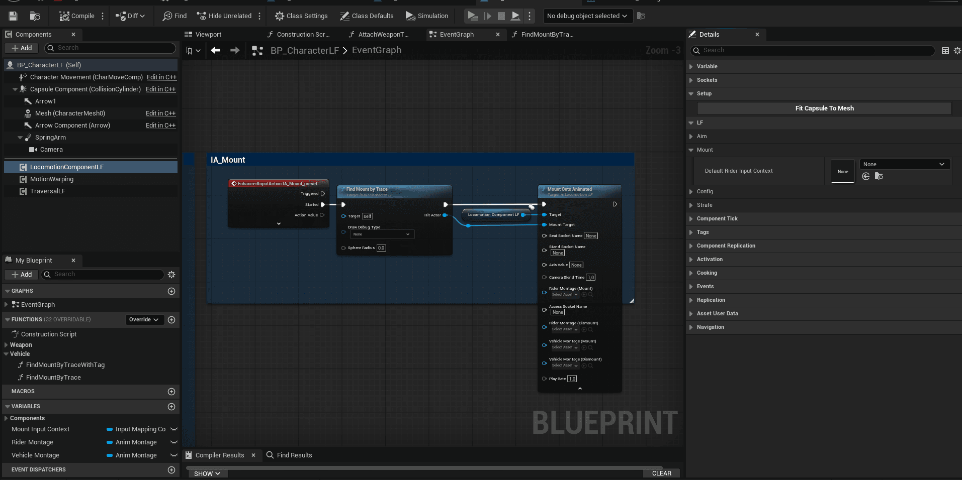 The character’s IA_Mount graph: find the vehicle, then get on it